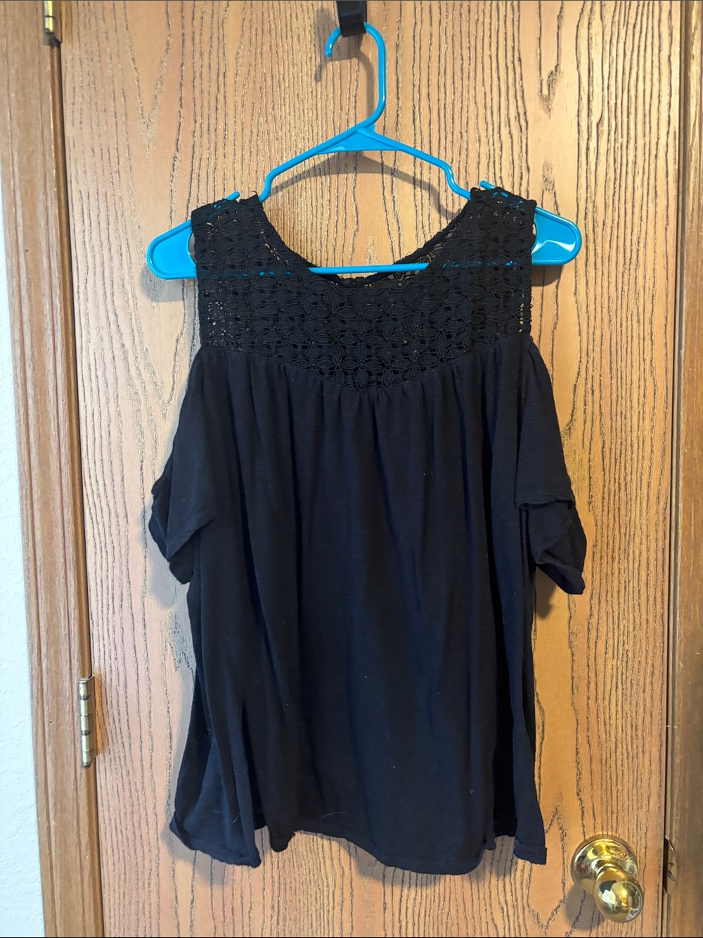 Old Navy Black Crochet Yoke Cold-Shoulder Top